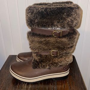 UGG Australia Stout Brown Lilyan Waterproof Leather Winter Boots size 6